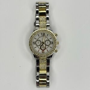 ACCUTIME Two Tone Crystals Inlay Quartz Women's Fashion Watch New Battery